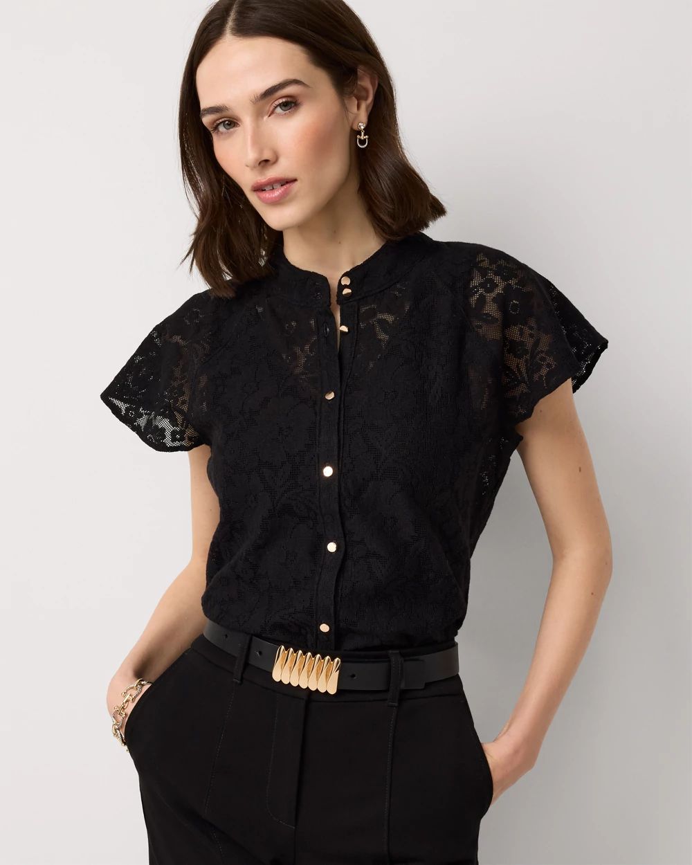 Knit Lace Shirt | White House Black Market